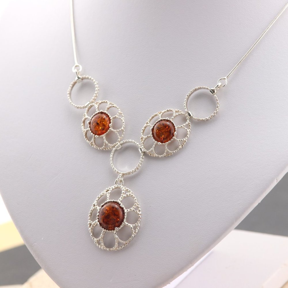Sterling silver necklace, silver necklace with natural Baltic amber - Picture 3 of 12